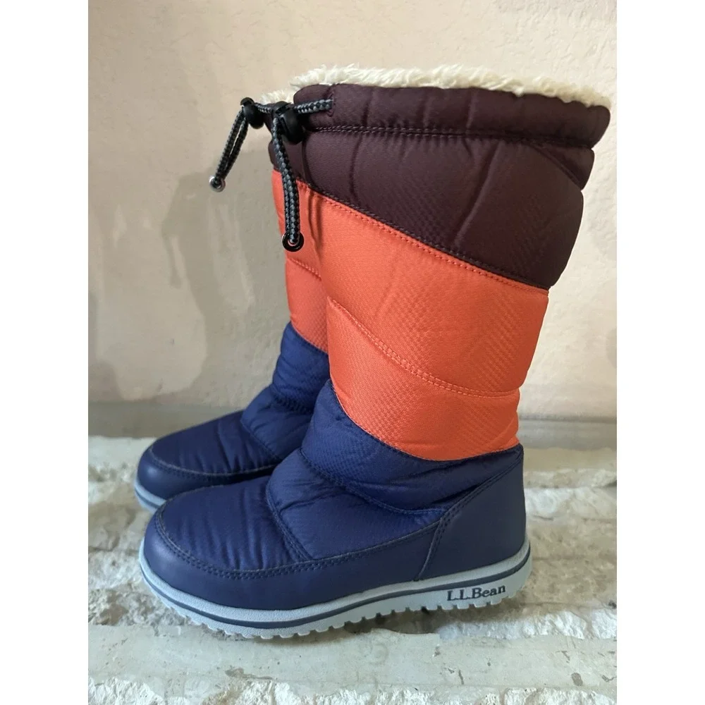 L.L. Bean Kids Size 1 Ultralight Tall  Snow Boots Block Pattern Waterproof